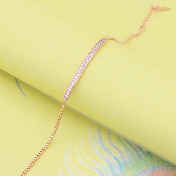 "Elegant Rose Gold Bracelet with Sparkling Crystal Bar Accent, XPBL1011 - Picture 4 of 12